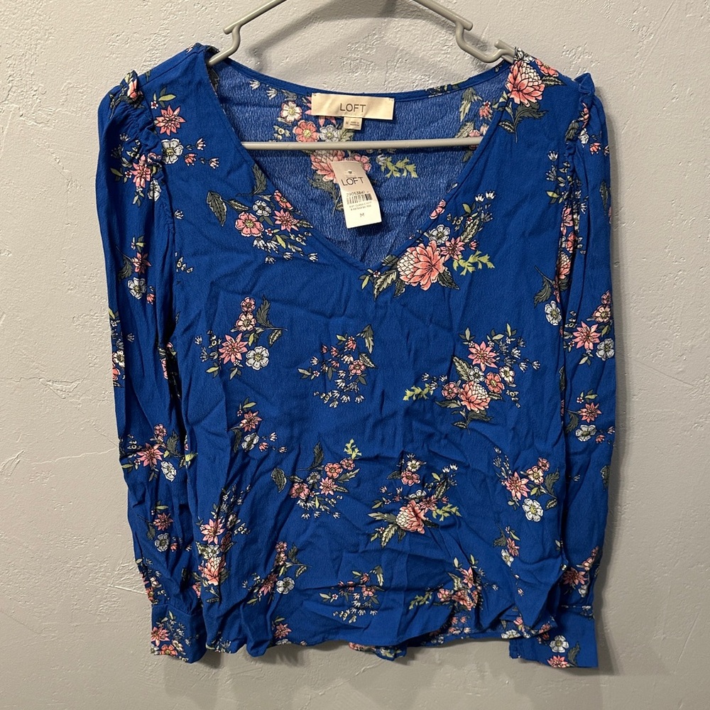 LOFT Vibrant Blue Floral Blouse